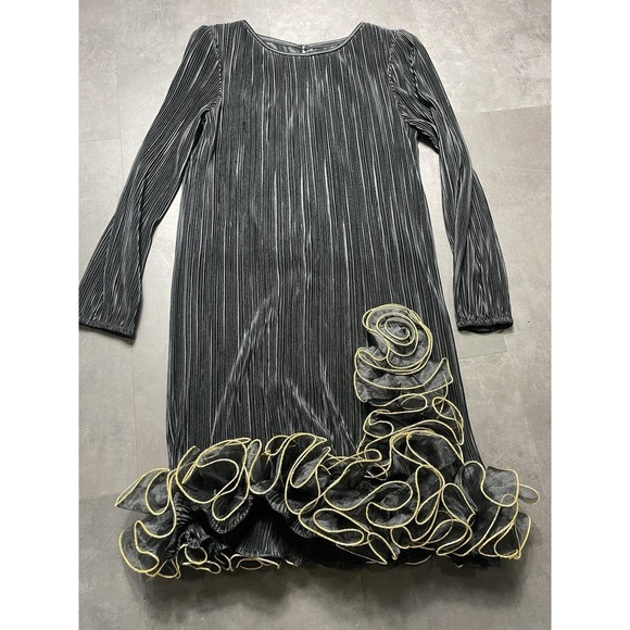 Dresses & Skirts - Vtg 80's‎ After Dark Size 9-10 Dress Fringe Ruffle Black And Gold Gatsby F-141